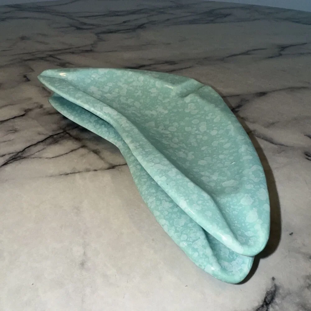 2‎ Vintage 1950's Shawnee Pottery Ashtray Stardust Turquoise Handmade Art Deco